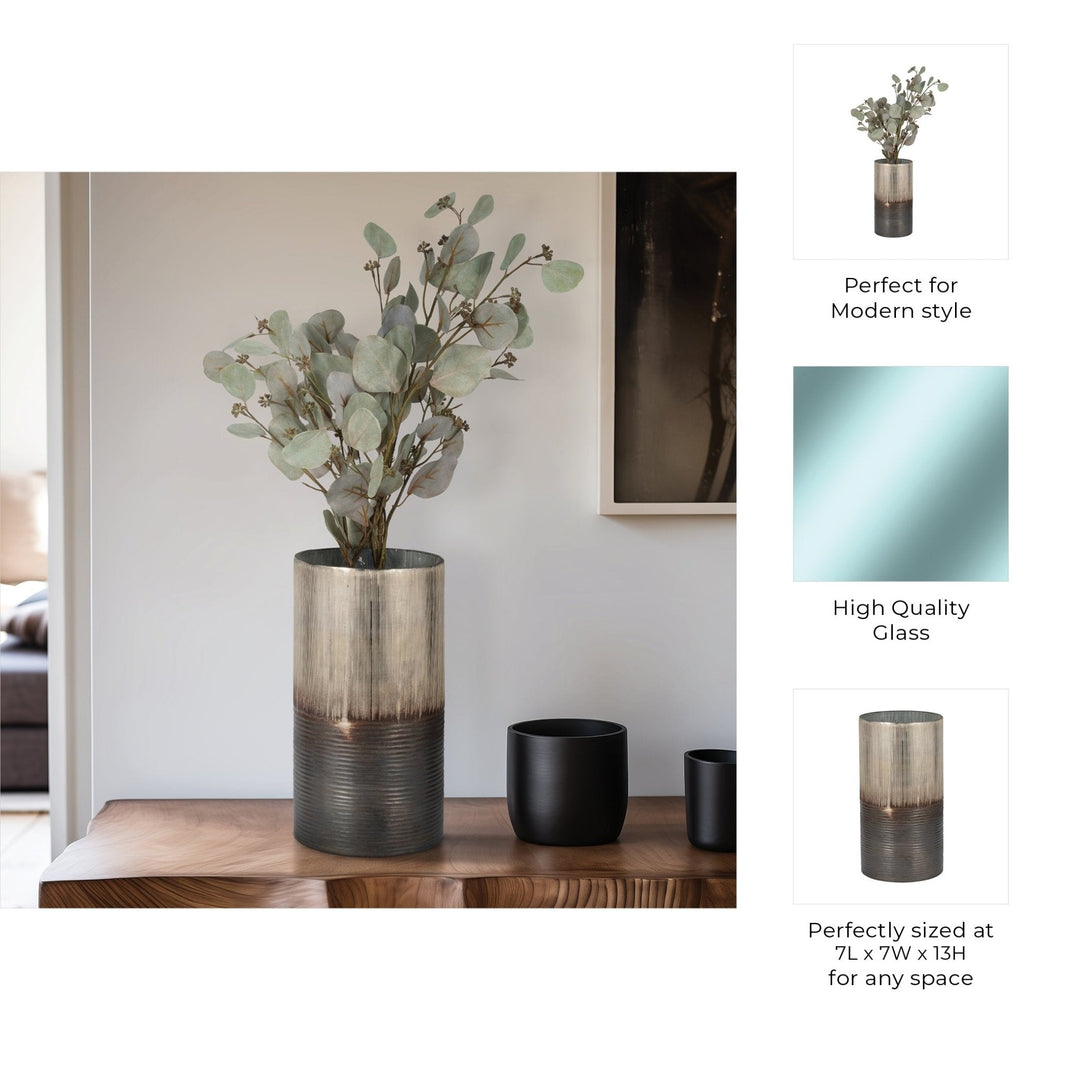 GLASS, 13" METALLIC 2-TONE VASE, SILVER