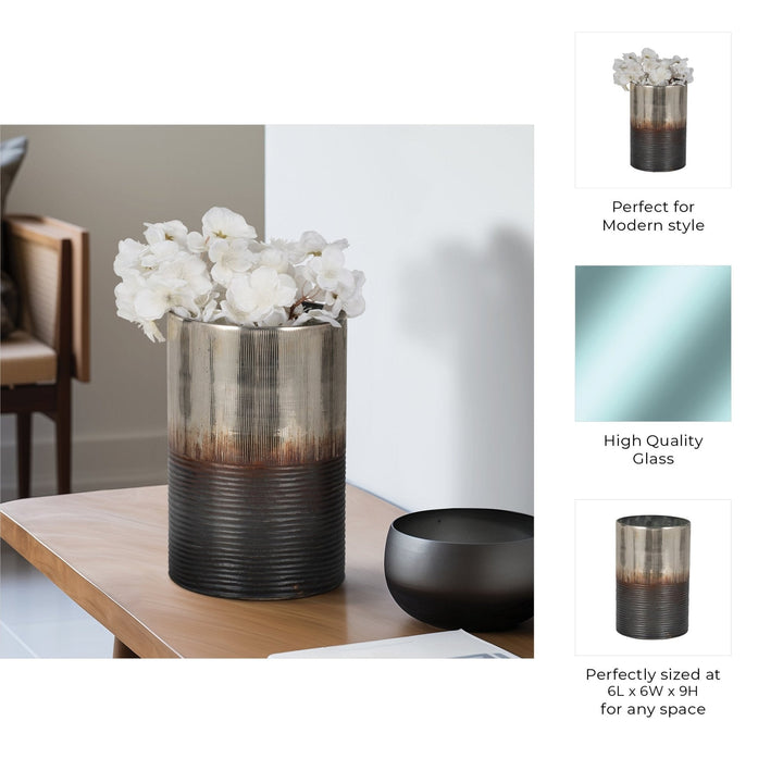 GLASS, 13" METALLIC 2-TONE VASE, SILVER