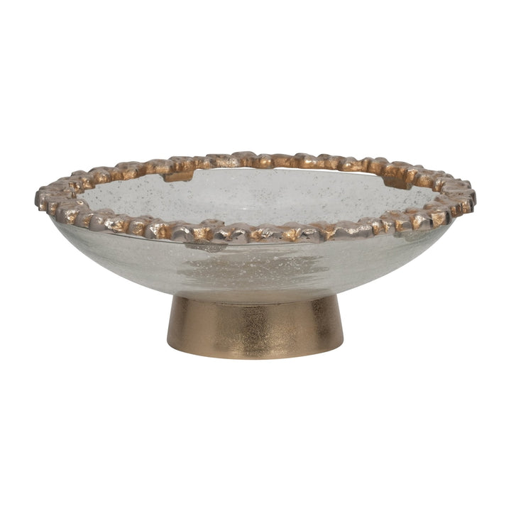 GLASS,17",BOWL W/ROCKY RING,CHAMPAGNE