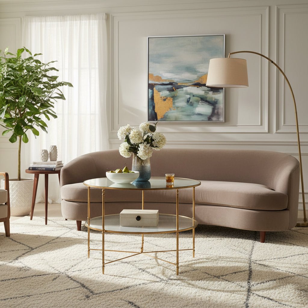 Henzler 106 W x 76 H x 106 D Gold Round Coffee Table with Mirror Top