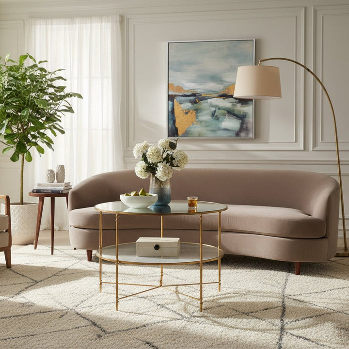 Henzler 106 W x 76 H x 106 D Gold Round Coffee Table with Mirror Top