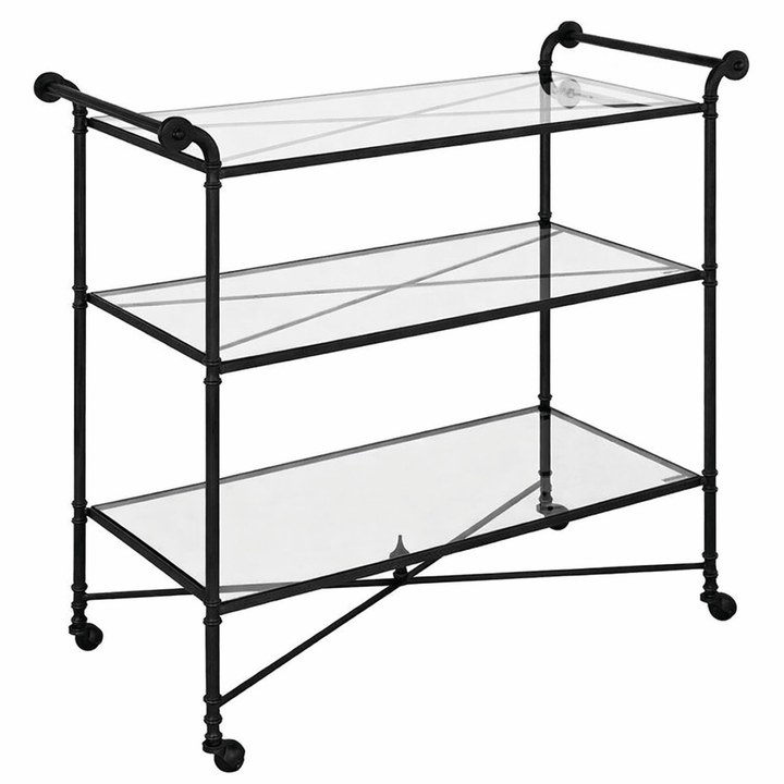Henzler 106 W x 95 H x 45 D Black Bar Cart with Mirror Top