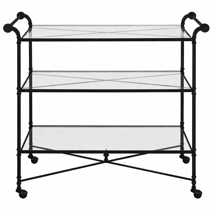 Henzler 106 W x 95 H x 45 D Black Bar Cart with Mirror Top