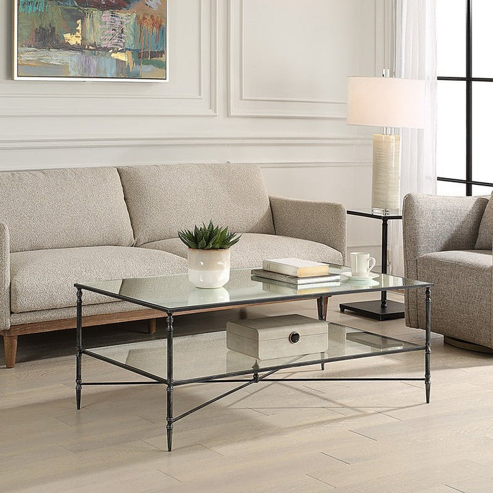 Henzler 121 W x 48 H x 71 D Black Rectangle Coffee Table with Mirror Top