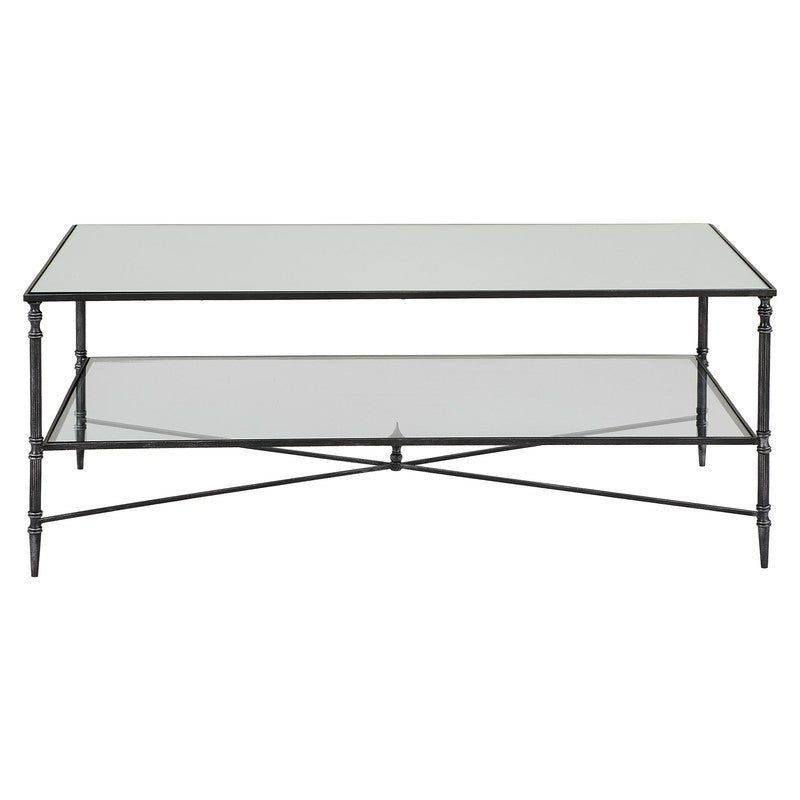 Henzler 121 W x 48 H x 71 D Black Rectangle Coffee Table with Mirror Top