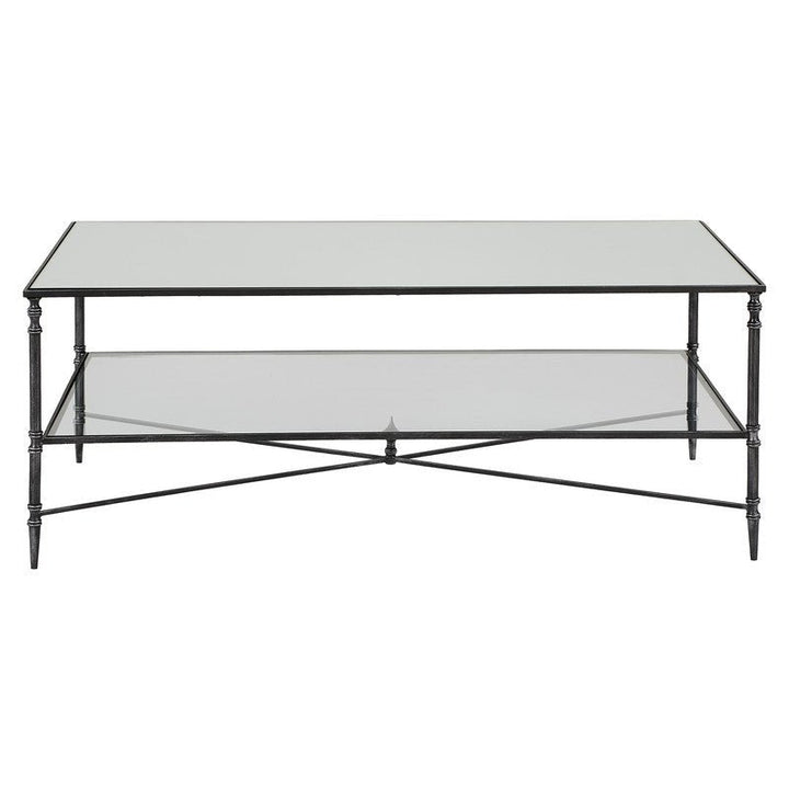 Henzler 121 W x 48 H x 71 D Black Rectangle Coffee Table with Mirror Top