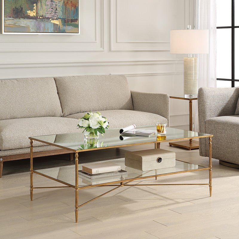Henzler 121 W x 48 H x 71 D Gold Rectangle Coffee Table with Mirror Top