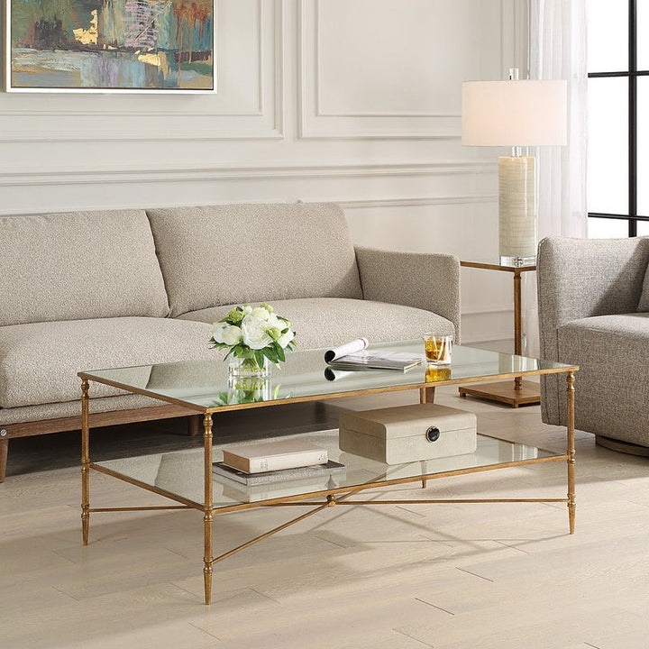 Henzler 121 W x 48 H x 71 D Gold Rectangle Coffee Table with Mirror Top