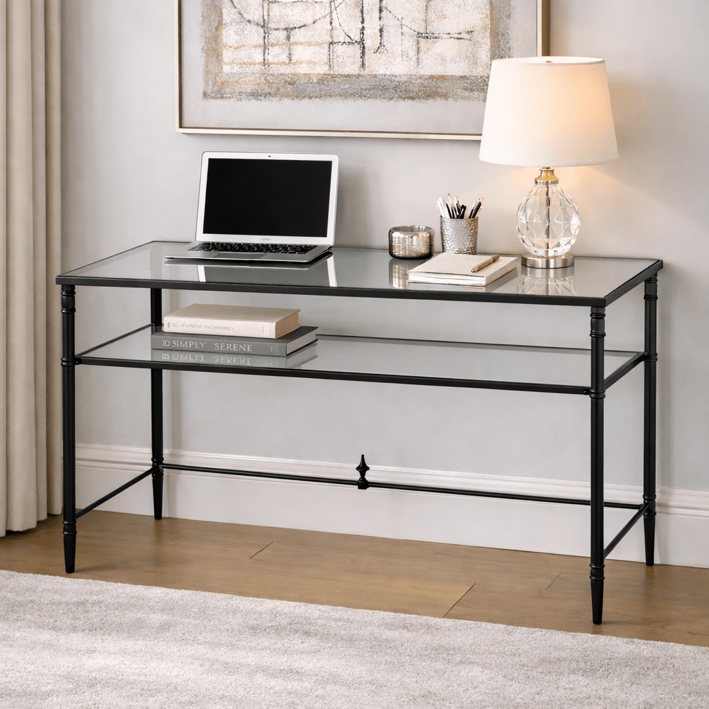 Henzler 132 W x 76 H x 71 D Black Rectangle Desk with Mirror Top