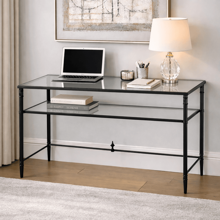 Henzler 132 W x 76 H x 71 D Black Rectangle Desk with Mirror Top