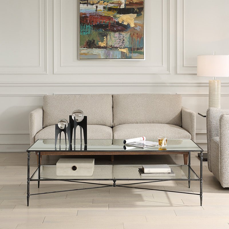 Henzler 151 W x 48 H x 60 D Black Rectangle Coffee Table with Mirror Top