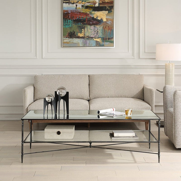 Henzler 151 W x 48 H x 60 D Black Rectangle Coffee Table with Mirror Top