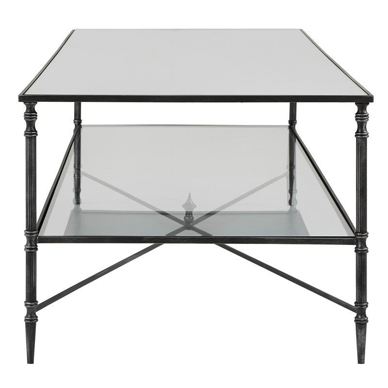 Henzler 151 W x 48 H x 60 D Black Rectangle Coffee Table with Mirror Top