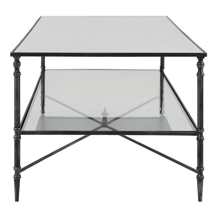 Henzler 151 W x 48 H x 60 D Black Rectangle Coffee Table with Mirror Top