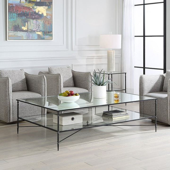 Henzler 169 W x 48 H x 108 D Black Rectangle Coffee Table with Mirror Top