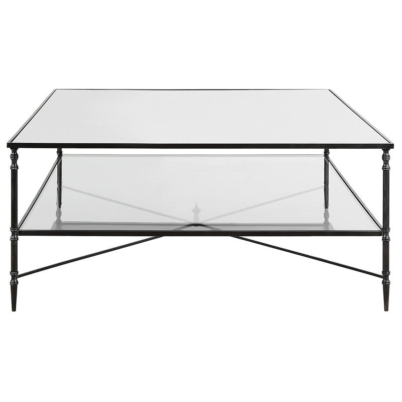 Henzler 169 W x 48 H x 108 D Black Rectangle Coffee Table with Mirror Top