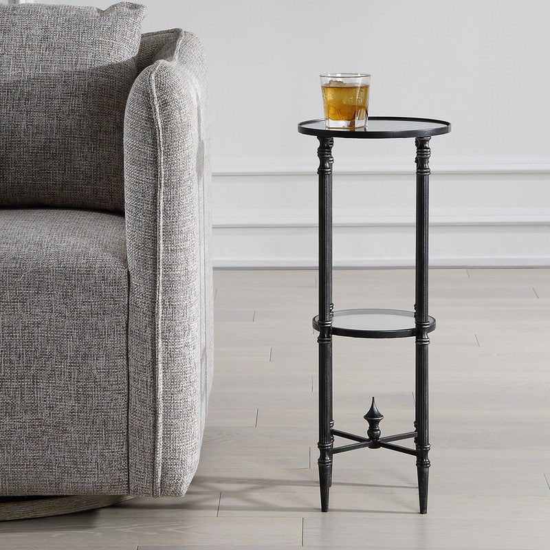 Henzler 25 W x 63 H x 25 D Black Round Accent Table with Mirror Top