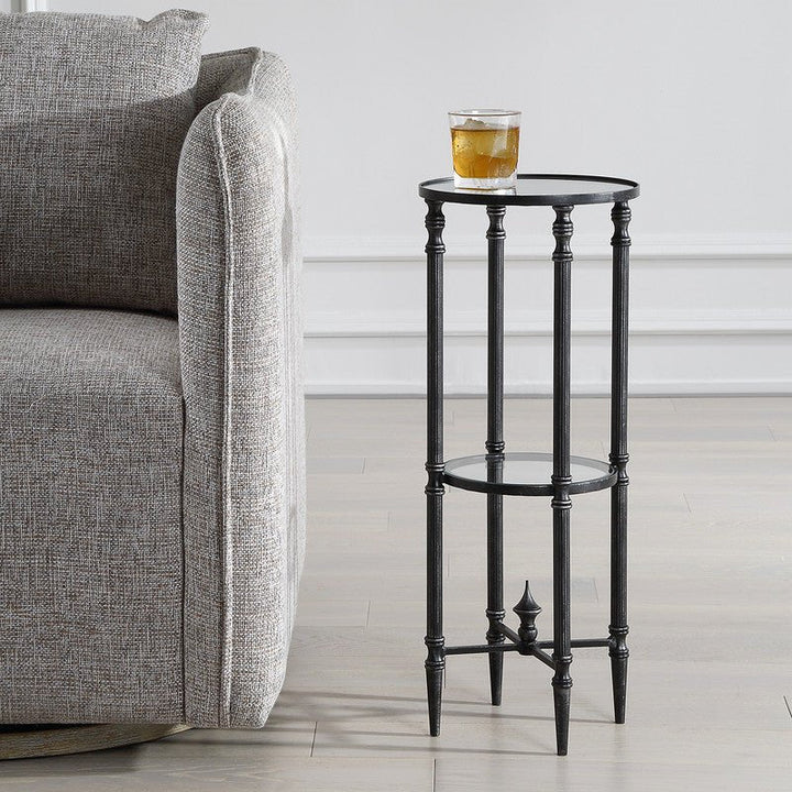 Henzler 25 W x 63 H x 25 D Black Round Accent Table with Mirror Top