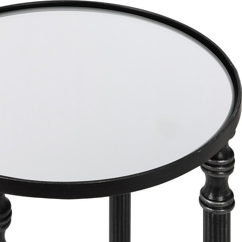Henzler 25 W x 63 H x 25 D Black Round Accent Table with Mirror Top