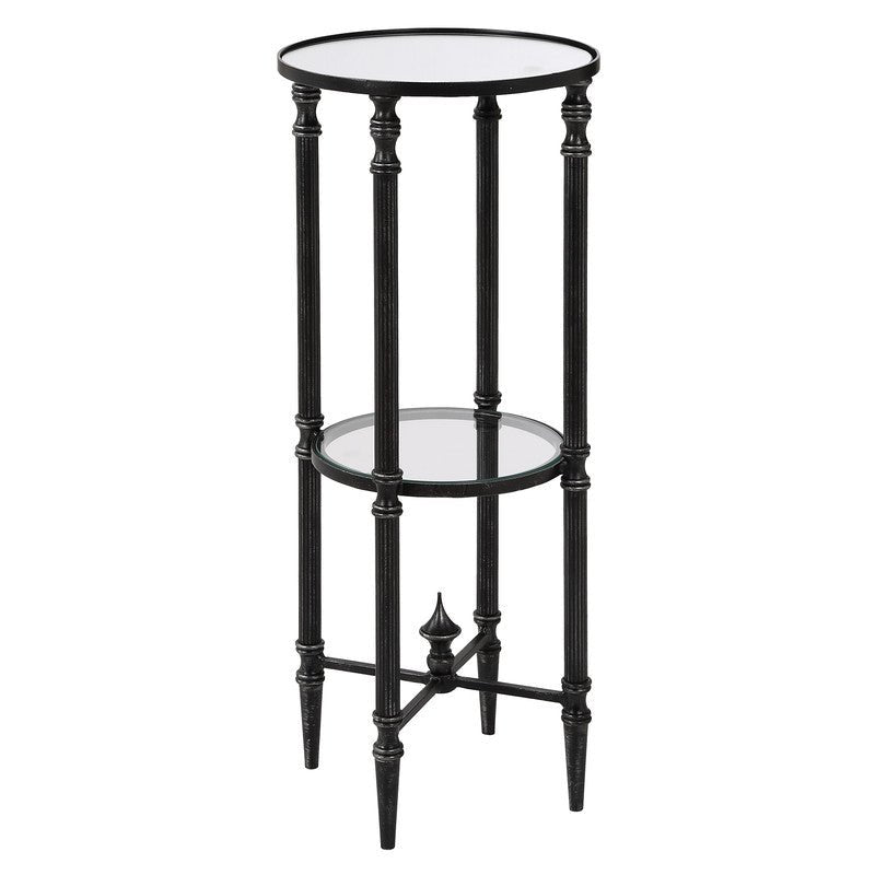 Henzler 25 W x 63 H x 25 D Black Round Accent Table with Mirror Top