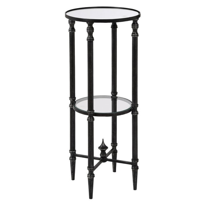 Henzler 25 W x 63 H x 25 D Black Round Accent Table with Mirror Top