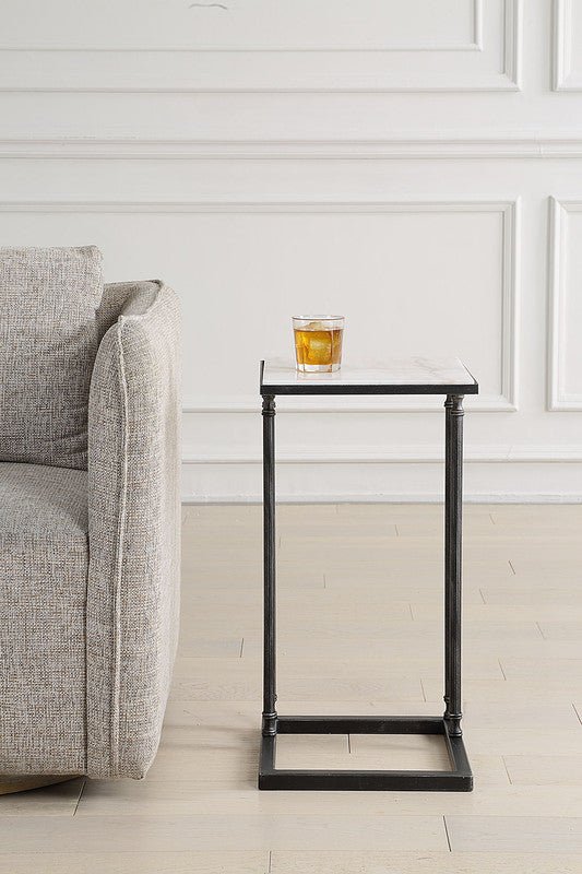 Henzler 30 W x 63 H x 33 D Black Rectangle C Table Table with Marble Top