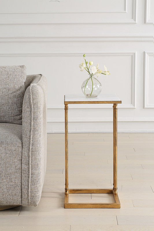 Henzler 30 W x 63 H x 33 D Gold Rectangle C Table Table with Marble Top