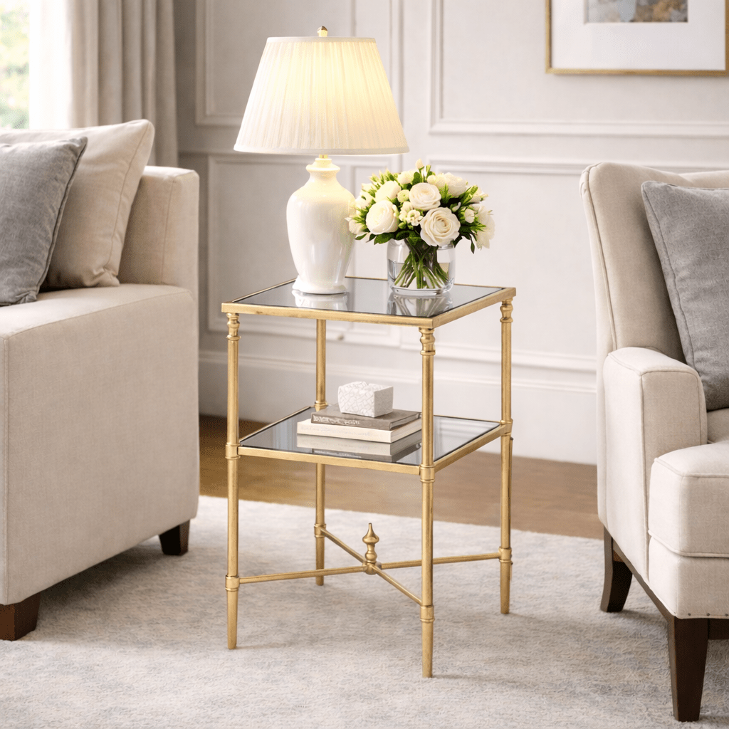 Henzler 33 W x 63 H x 33 D Champagne Square Accent Table with Mirror Top