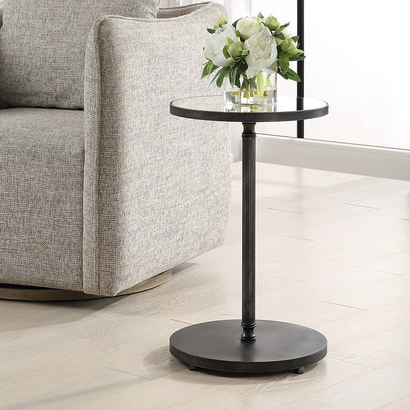 Henzler 35 W x 58 H x 35 D Black Round Accent Table with Mirror Top