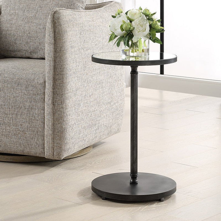 Henzler 35 W x 58 H x 35 D Black Round Accent Table with Mirror Top