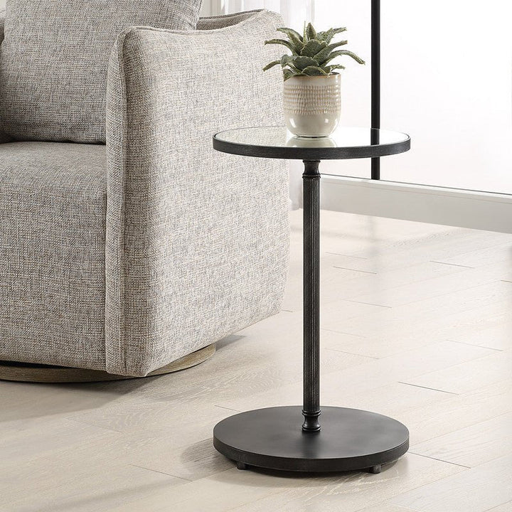 Henzler 35 W x 58 H x 35 D Black Round Accent Table with Mirror Top
