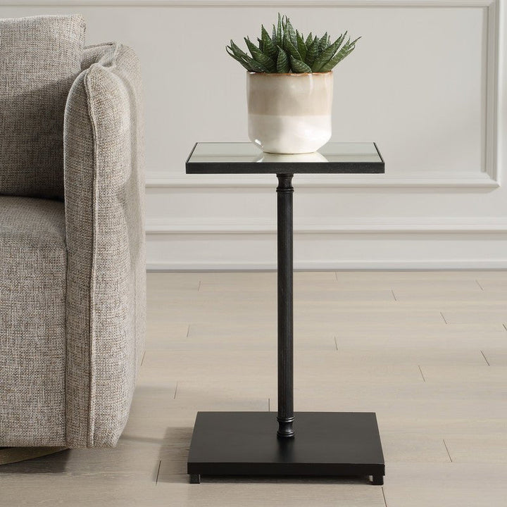 Henzler 35 W x 58 H x 35 D Black Square Accent Table with Mirror Top