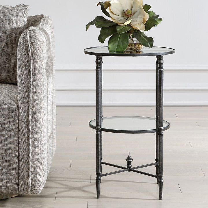 Henzler 40 W x 63 H x 40 D Black Round Accent Table with Mirror Top