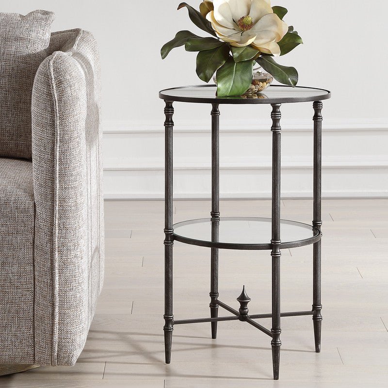 Henzler 40 W x 63 H x 40 D Black Round Accent Table with Mirror Top