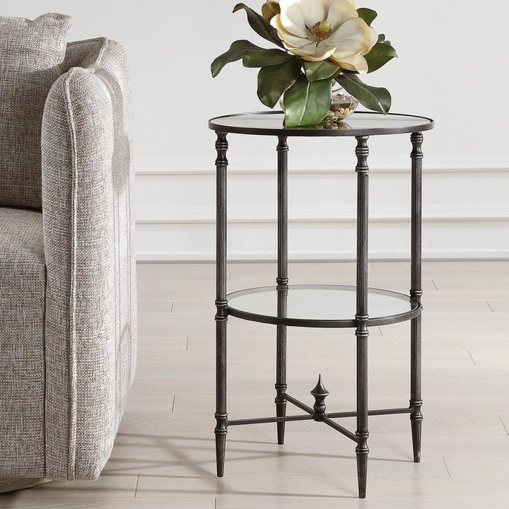 Henzler 40 W x 63 H x 40 D Black Round Accent Table with Mirror Top