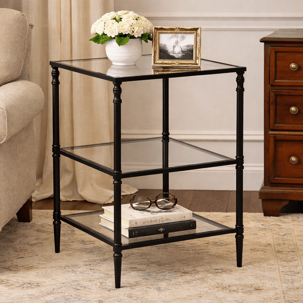 Henzler 40 W x 63 H x 40 D Black Square Accent Table with Mirror Top