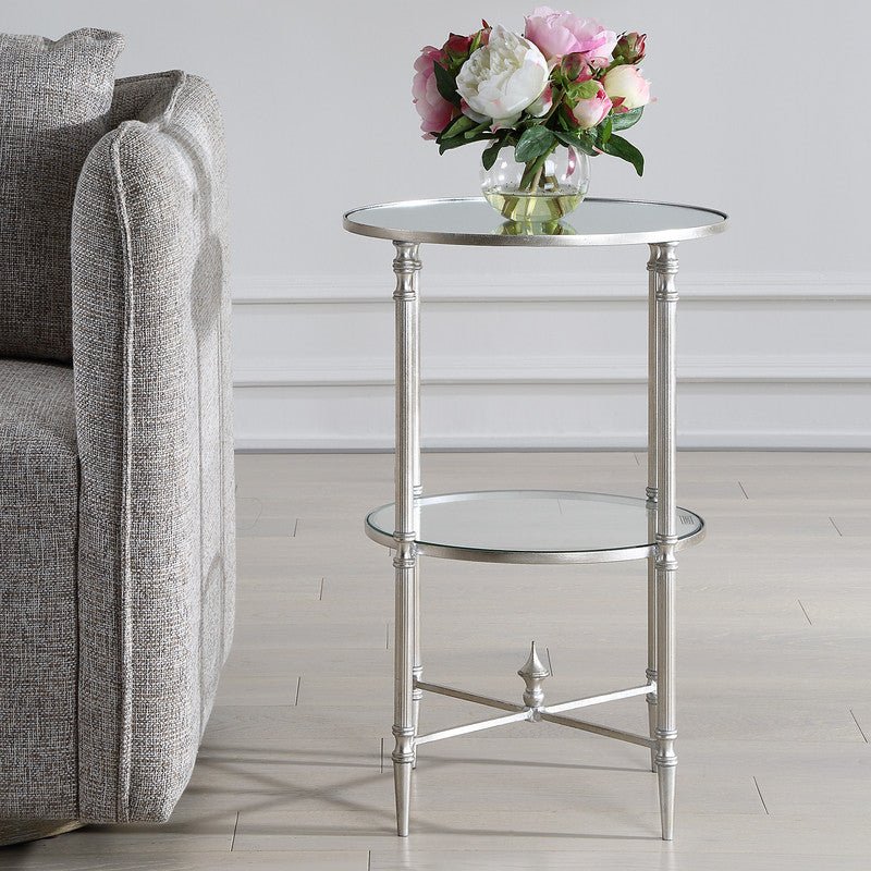 Henzler 40 W x 63 H x 40 D Silver Round Accent Table with Mirror Top