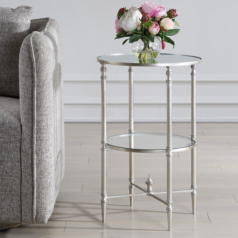 Henzler 40 W x 63 H x 40 D Silver Round Accent Table with Mirror Top