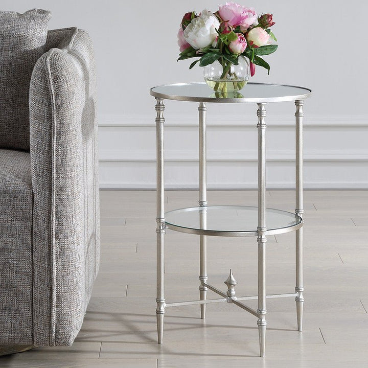 Henzler 40 W x 63 H x 40 D Silver Round Accent Table with Mirror Top