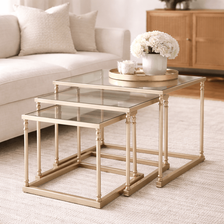 Henzler 62 W x 46 H x 63 D Champagne Nesting Nesting Table with Mirror Top