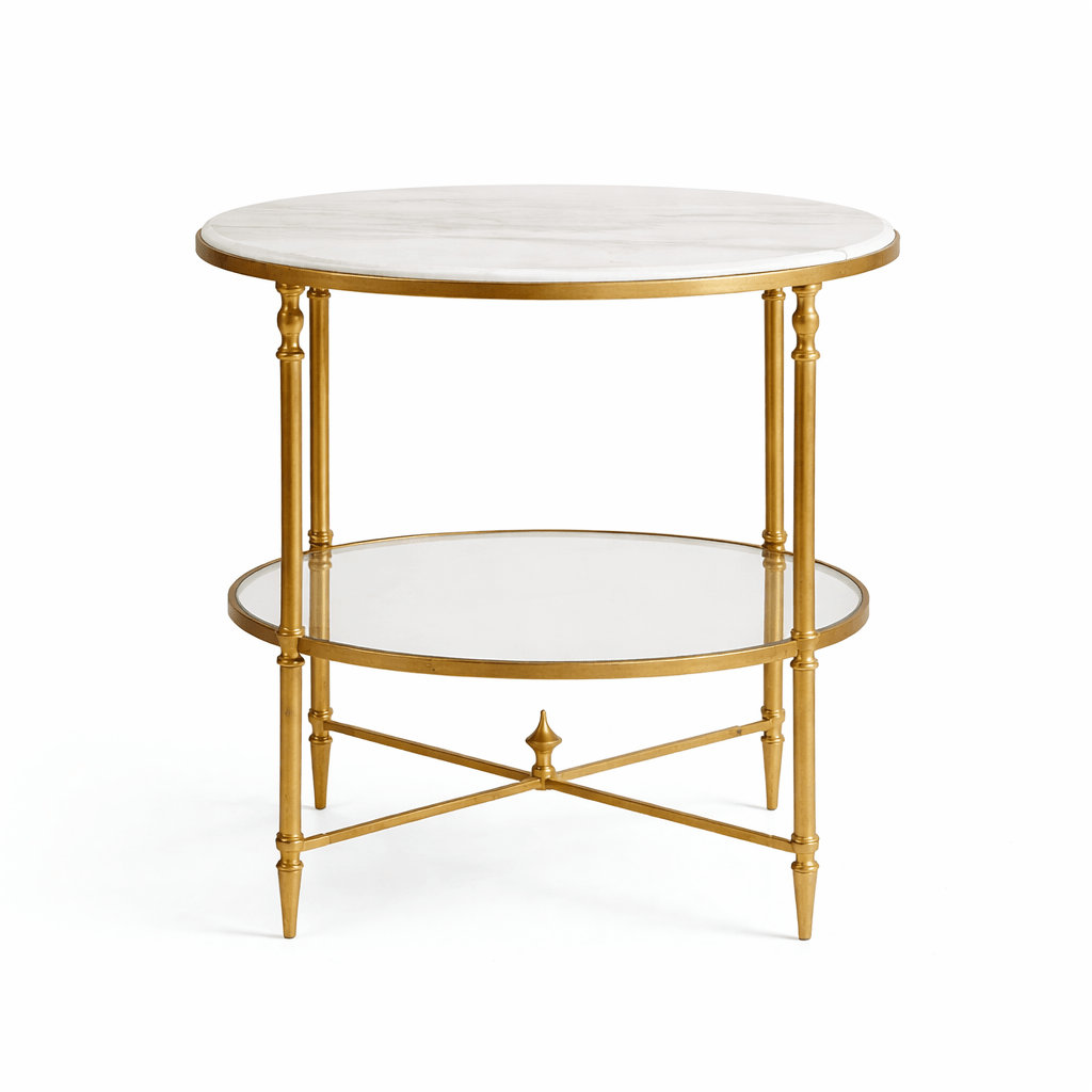 Henzler 68 W x 66 H x 68 D Gold Round End Table with Marble Top