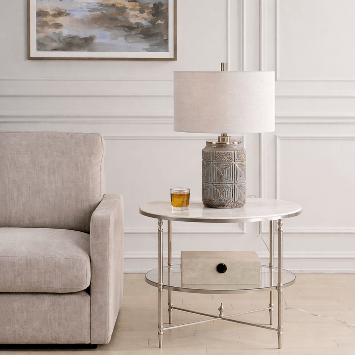 Henzler 68 W x 66 H x 68 D Silver Round End Table with Marble Top