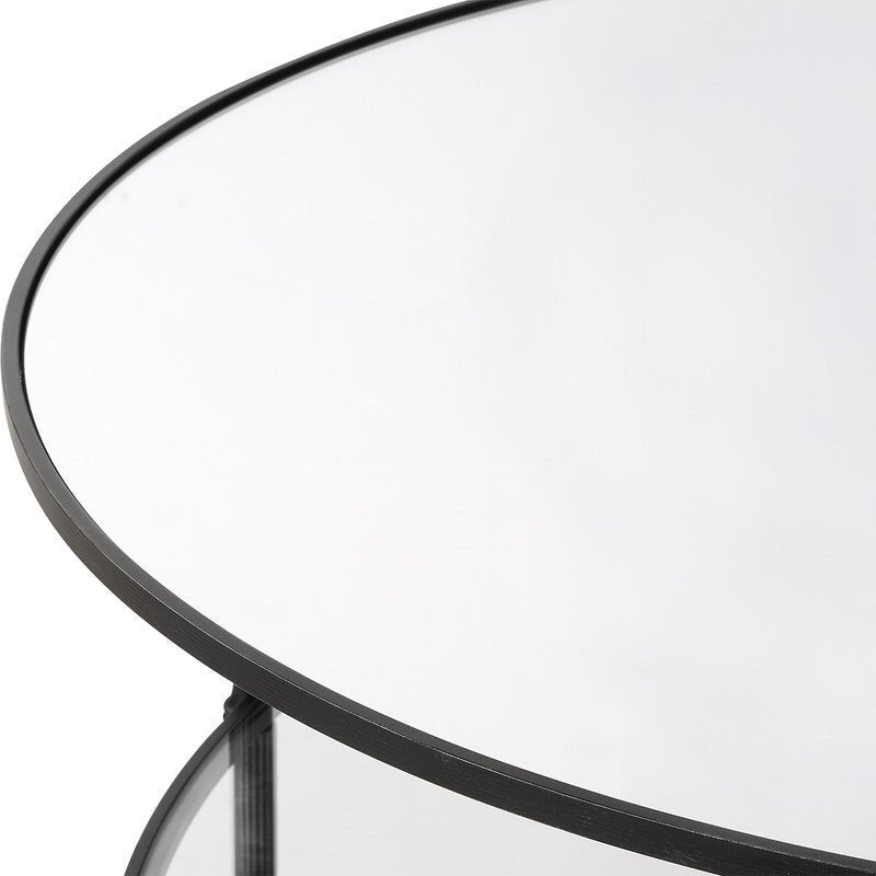 Henzler 91 W x 48 H x 91 D Black Round Coffee Table with Mirror Top