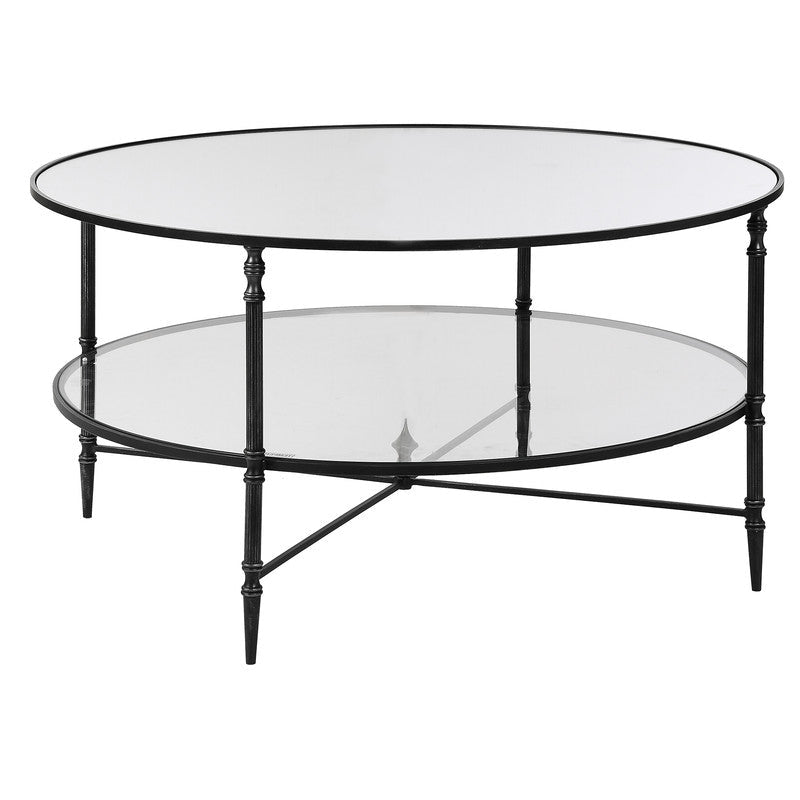Henzler 91 W x 48 H x 91 D Black Round Coffee Table with Mirror Top