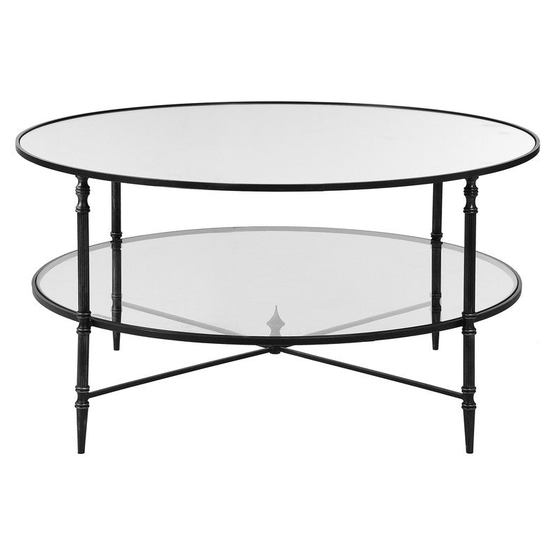 Henzler 91 W x 48 H x 91 D Black Round Coffee Table with Mirror Top