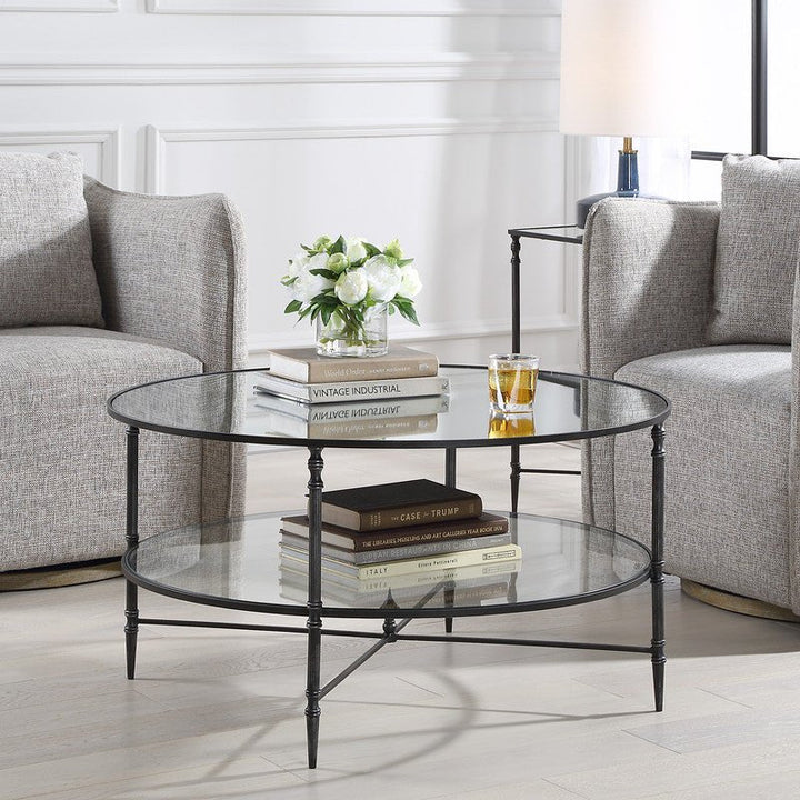Henzler 91 W x 48 H x 91 D Black Round Coffee Table with Mirror Top