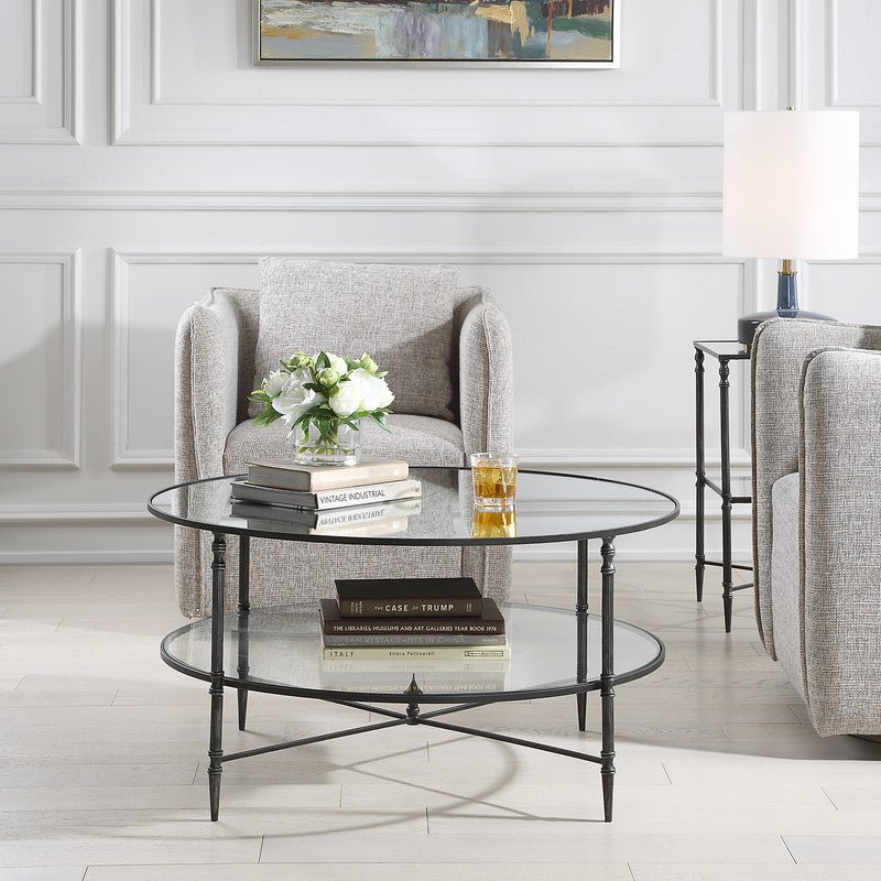 Henzler 91 W x 48 H x 91 D Black Round Coffee Table with Mirror Top