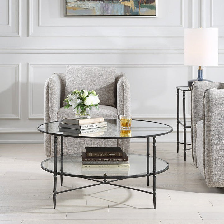 Henzler 91 W x 48 H x 91 D Black Round Coffee Table with Mirror Top