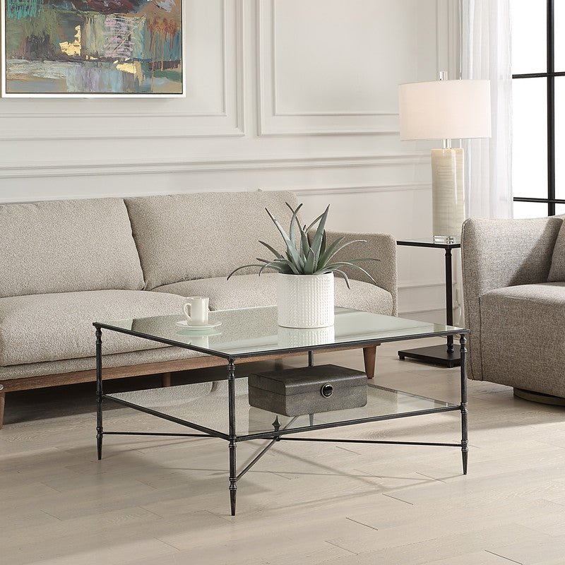 Henzler 91 W x 48 H x 91 D Black Square Coffee Table with Mirror Top