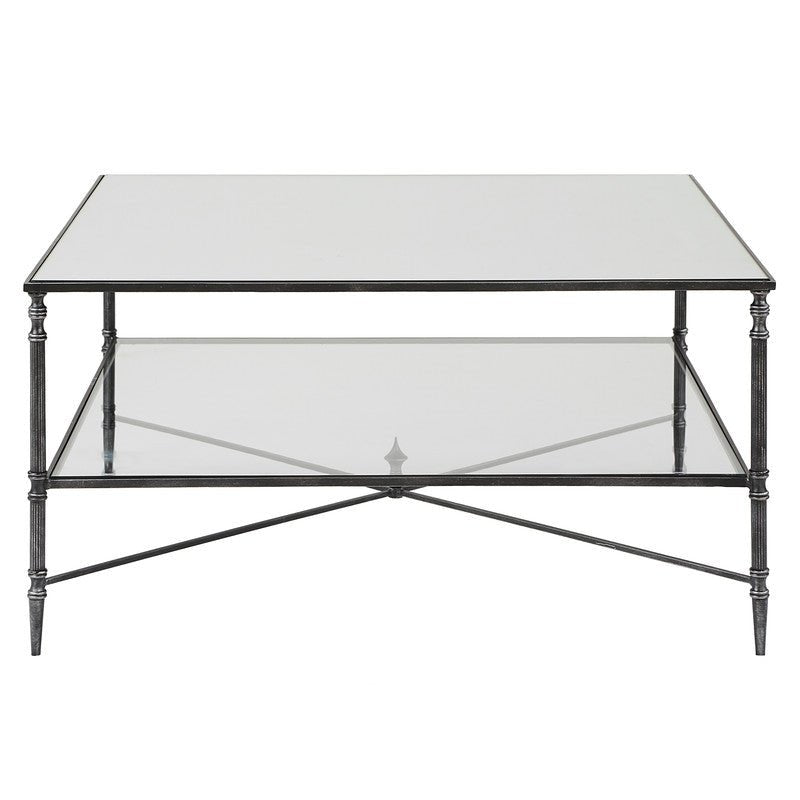 Henzler 91 W x 48 H x 91 D Black Square Coffee Table with Mirror Top